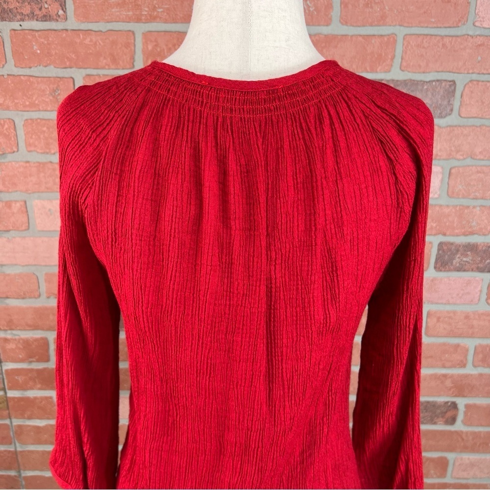Red Textured Button Down Top | XS - Picture 9 of 9
